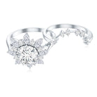 Flower Inspired Moissanite Halo Engagement Ring with Enhancer D-VS1 - Rosec Jewels