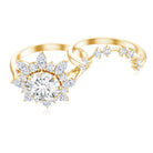 Flower Inspired Moissanite Halo Engagement Ring with Enhancer D-VS1 - Rosec Jewels