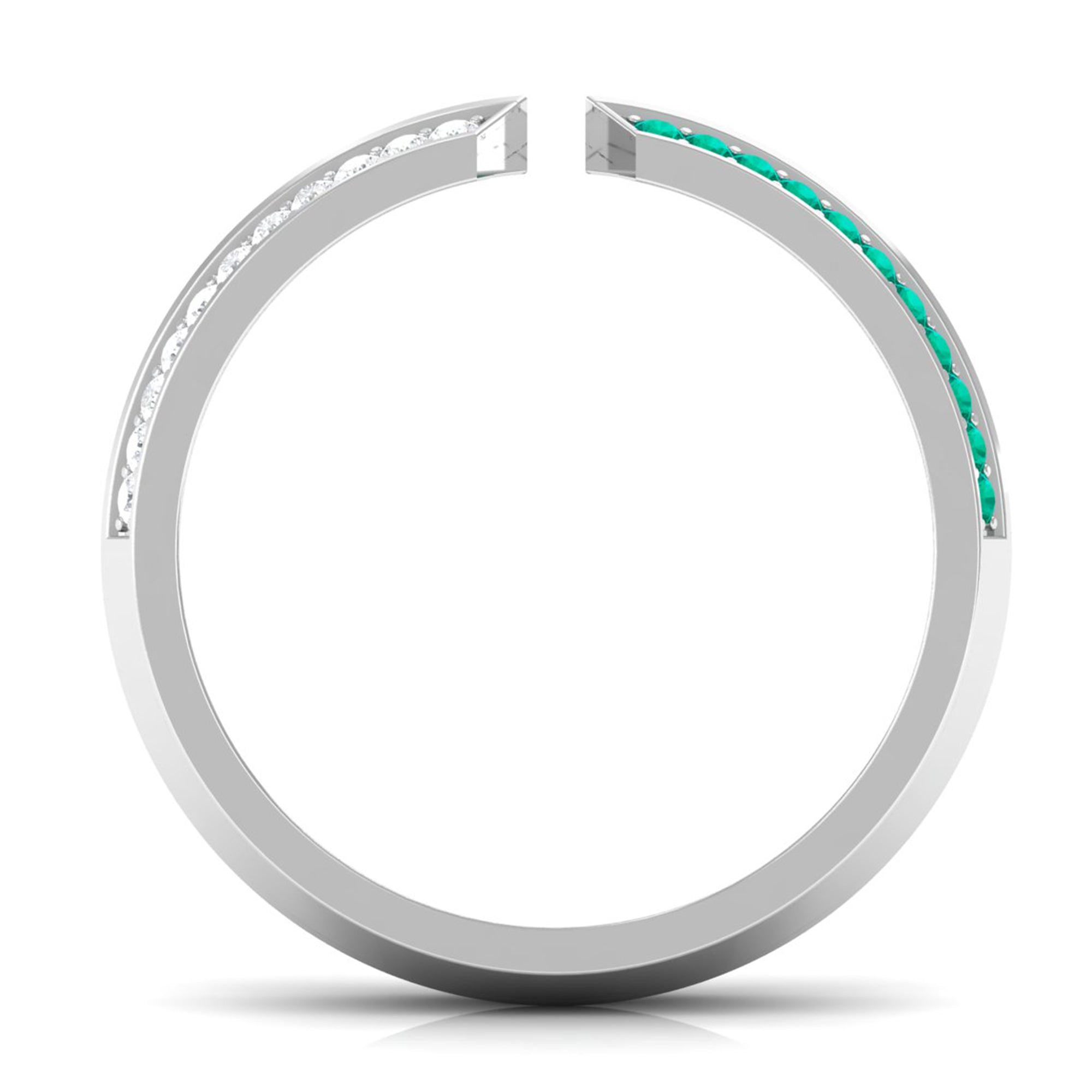Contemporary Emerald and Diamond Open Wedding Band Ring AAA - Rosec Jewels