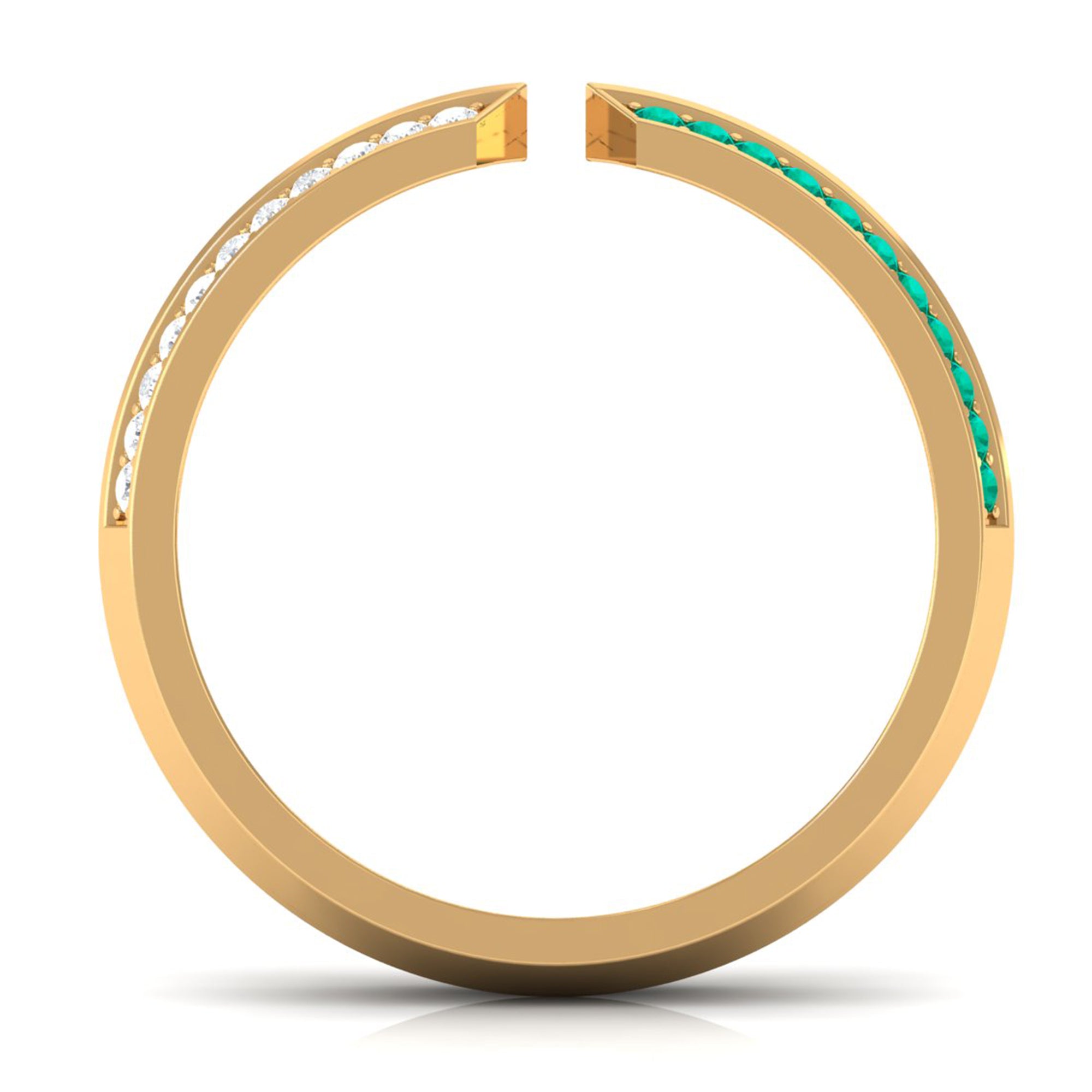 Contemporary Emerald and Diamond Open Wedding Band Ring AAA - Rosec Jewels