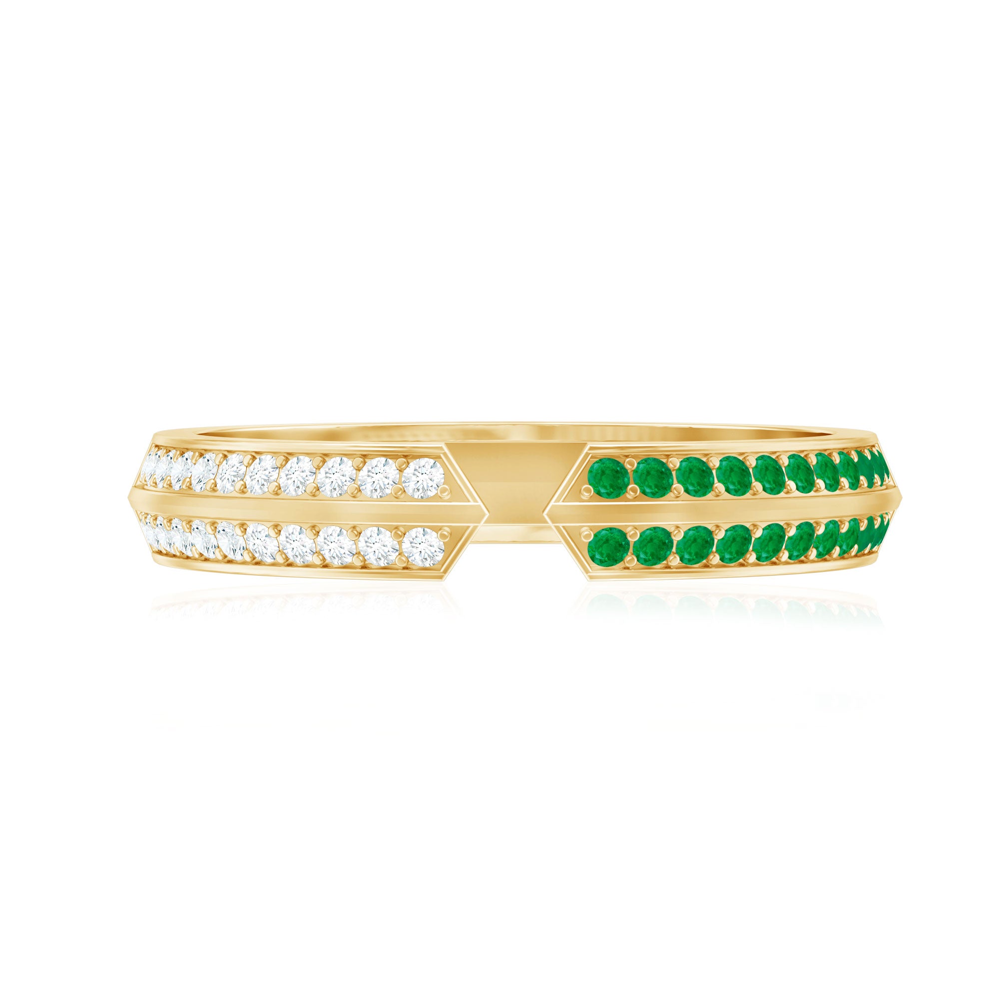 Contemporary Emerald and Diamond Open Wedding Band Ring AAA - Rosec Jewels
