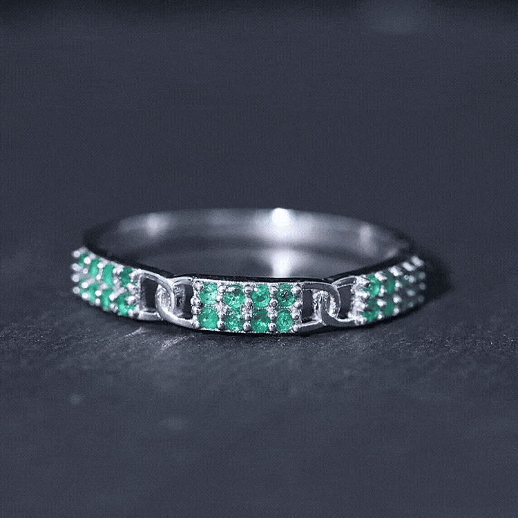 Real Emerald Interlocking Wedding Band with Certificate AAA - Rosec Jewels