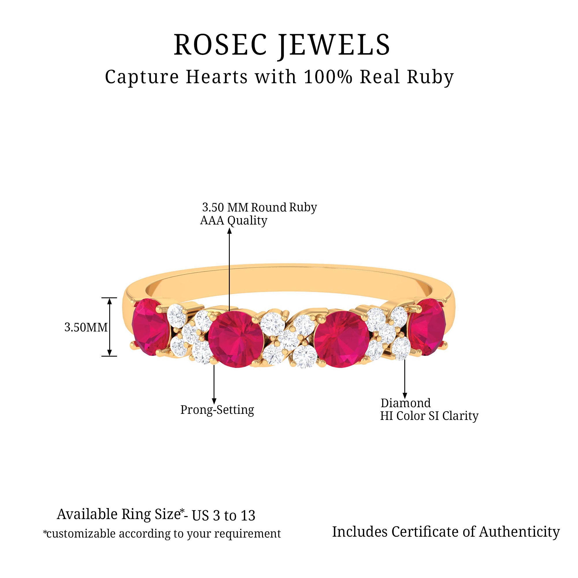Elegant Ruby and Diamond Semi Eternity Band Ring Ruby - ( AAA ) - Quality - Rosec Jewels