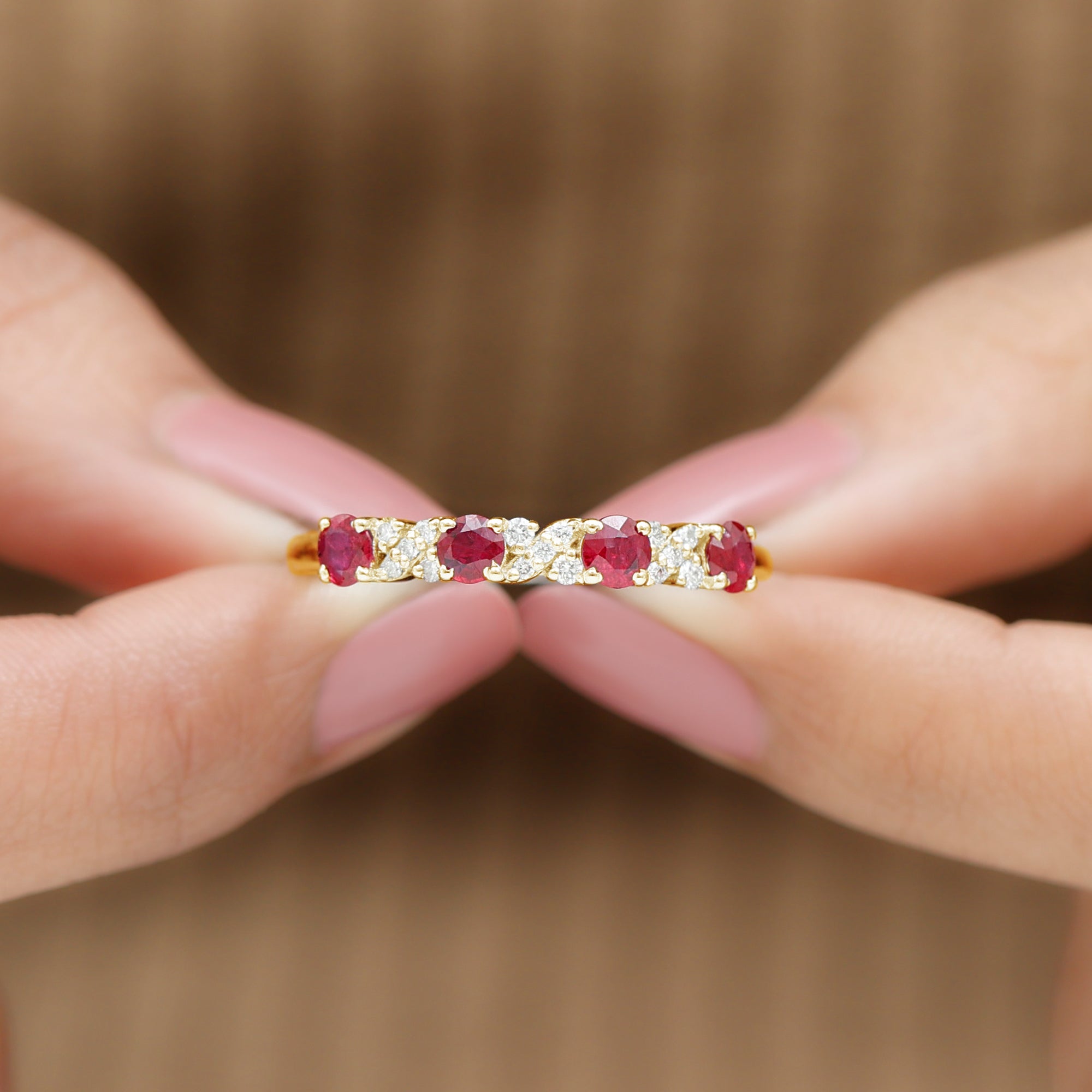 Elegant Ruby and Diamond Semi Eternity Band Ring Ruby - ( AAA ) - Quality - Rosec Jewels
