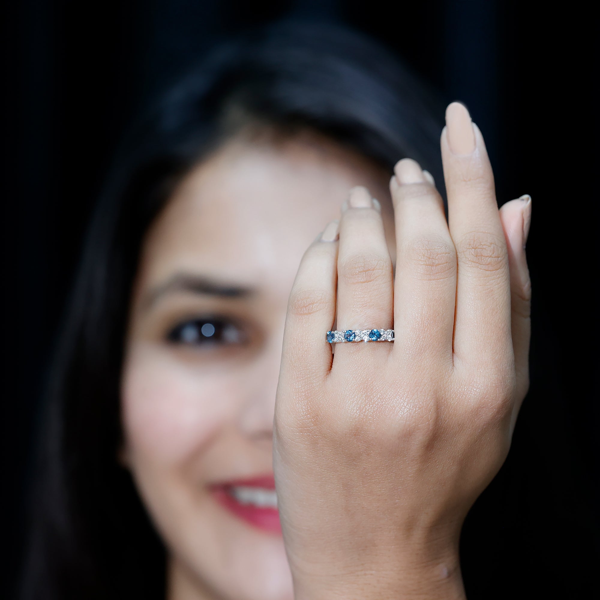 Blue topaz and diamond eternity band store