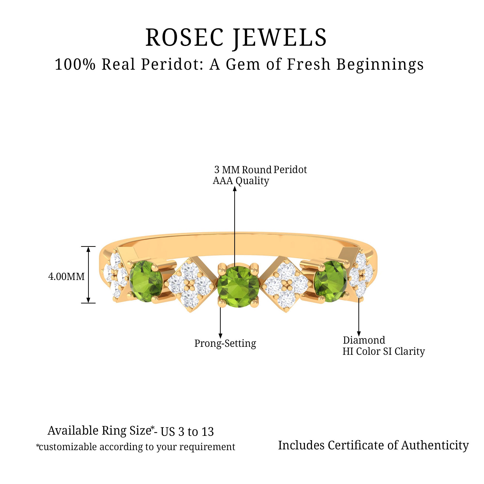 Genuine Peridot and Diamond Half Eternity Ring Peridot - ( AAA ) - Quality - Rosec Jewels