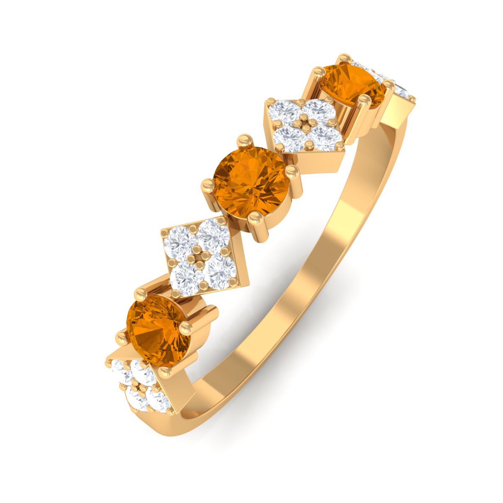 Natural Citrine and Diamond Half Eternity Band Ring AAA - Rosec Jewels