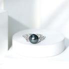 Rosec Jewels-Nature Inspired Tahitian Pearl Engagement Ring with Diamond