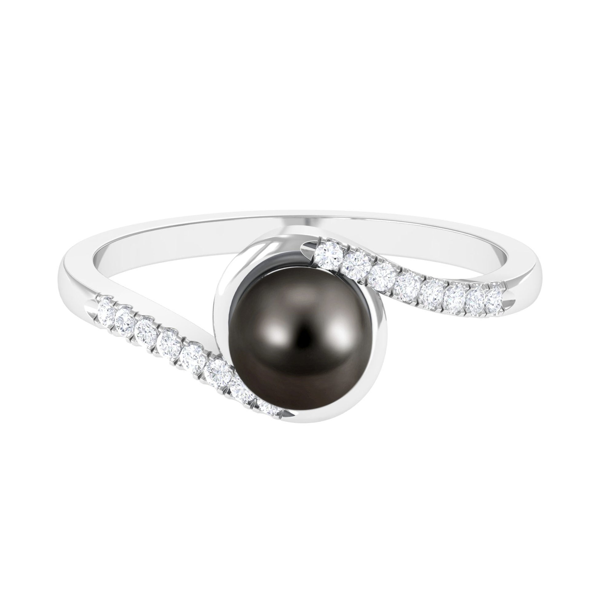 Solitaire Tahitian Pearl Bypass Engagement Ring with Diamond AAA - Rosec Jewels