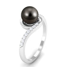 Solitaire Tahitian Pearl Bypass Engagement Ring with Diamond Tahitian pearl - ( AAA ) - Quality - Rosec Jewels