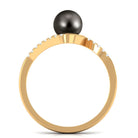 Solitaire Tahitian Pearl Bypass Engagement Ring with Diamond AAA - Rosec Jewels