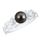 Genuine 8 Carat Tahitian Black Pearl Flower Engagement Ring with Diamond AAA - Rosec Jewels