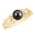 Genuine 8 Carat Tahitian Black Pearl Flower Engagement Ring with Diamond AAA - Rosec Jewels