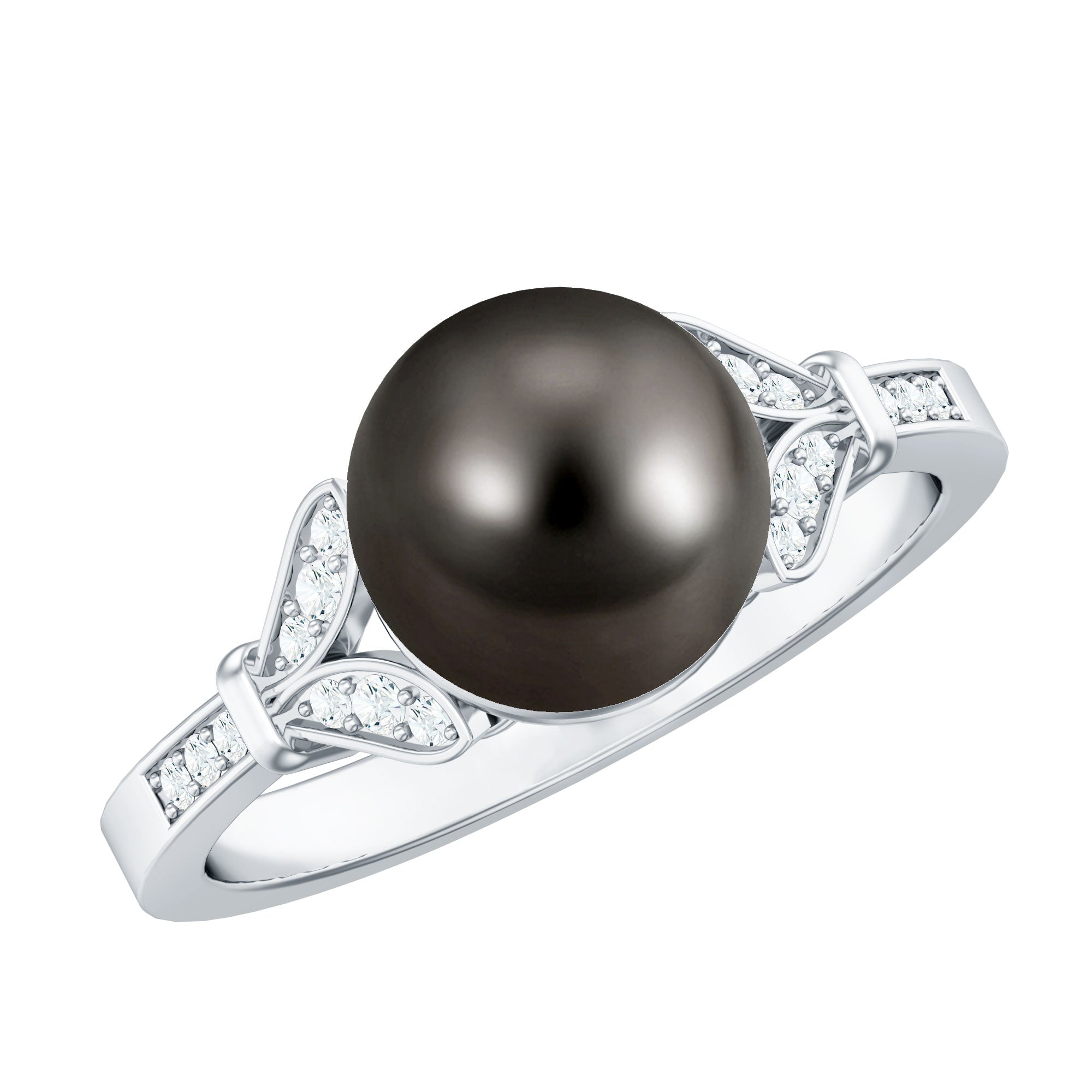 Tahitian Pearl and Diamond Engagement Ring with Split Shank AAA - Rosec Jewels