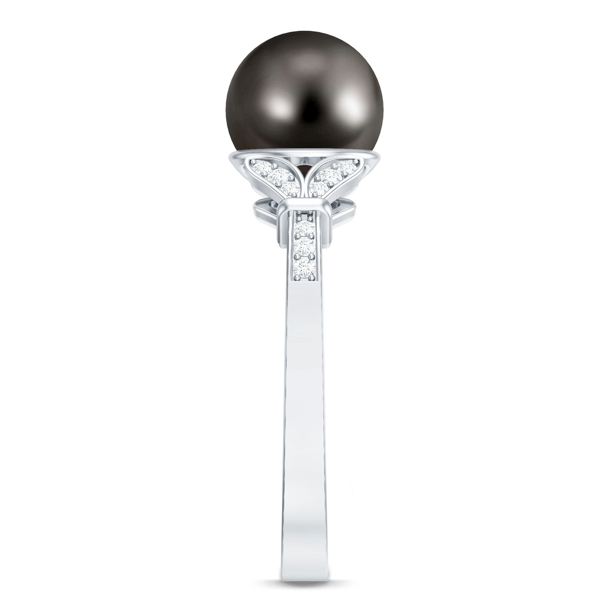 Tahitian Pearl and Diamond Engagement Ring with Split Shank AAA - Rosec Jewels
