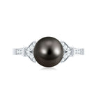 Tahitian Pearl and Diamond Engagement Ring with Split Shank AAA - Rosec Jewels