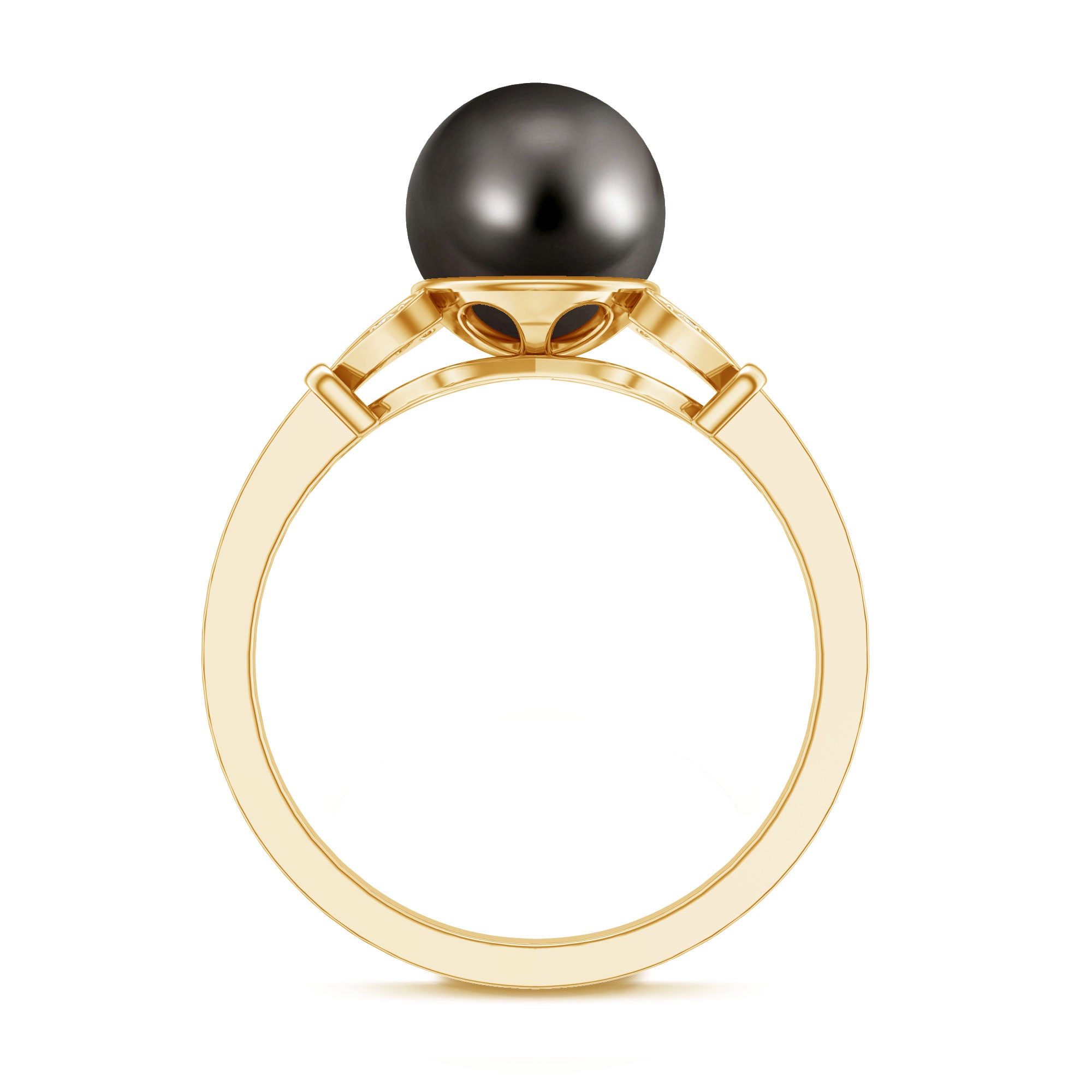 Tahitian Pearl and Diamond Engagement Ring with Split Shank AAA - Rosec Jewels