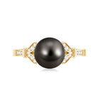 Tahitian Pearl and Diamond Engagement Ring with Split Shank AAA - Rosec Jewels