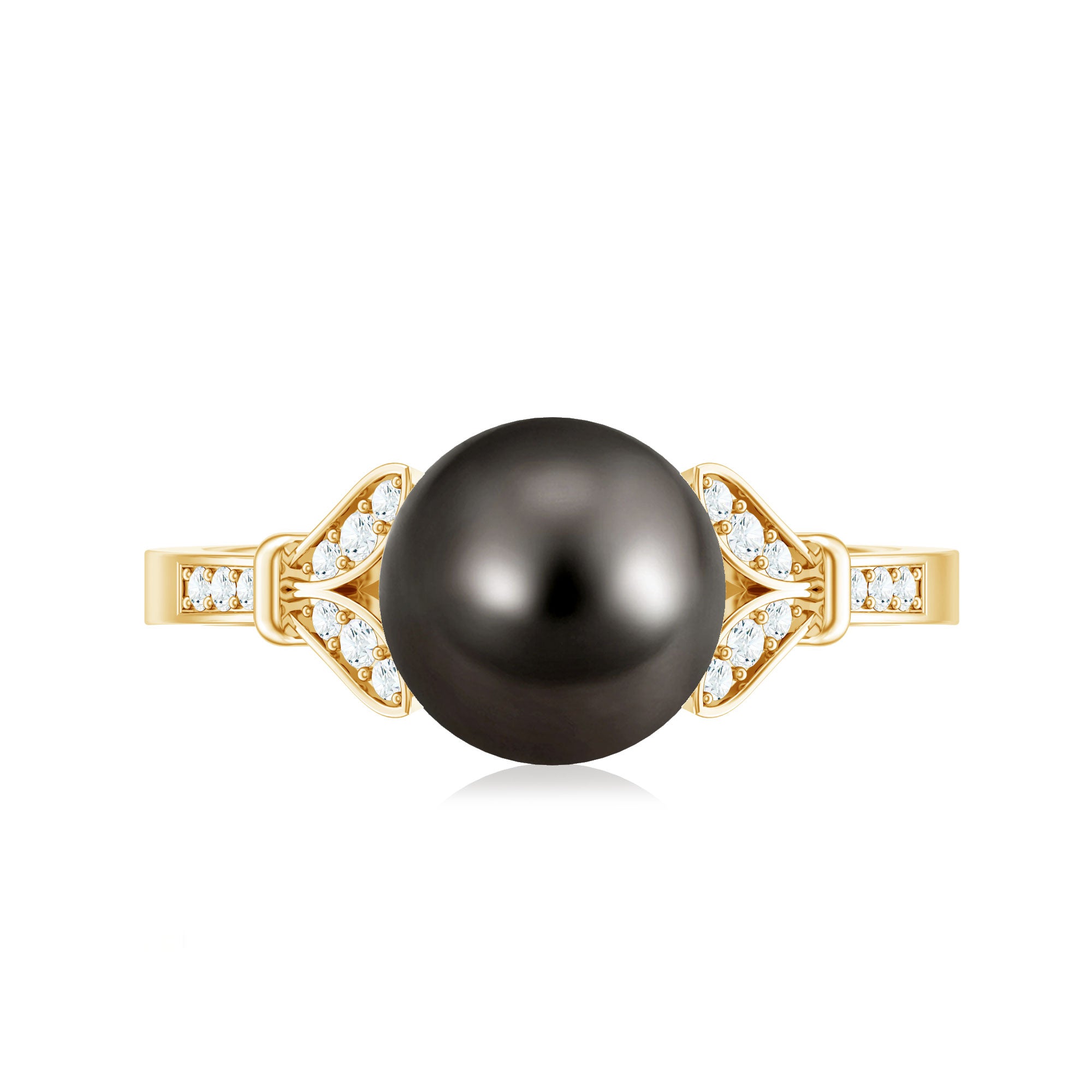 Tahitian Pearl and Diamond Engagement Ring with Split Shank AAA - Rosec Jewels