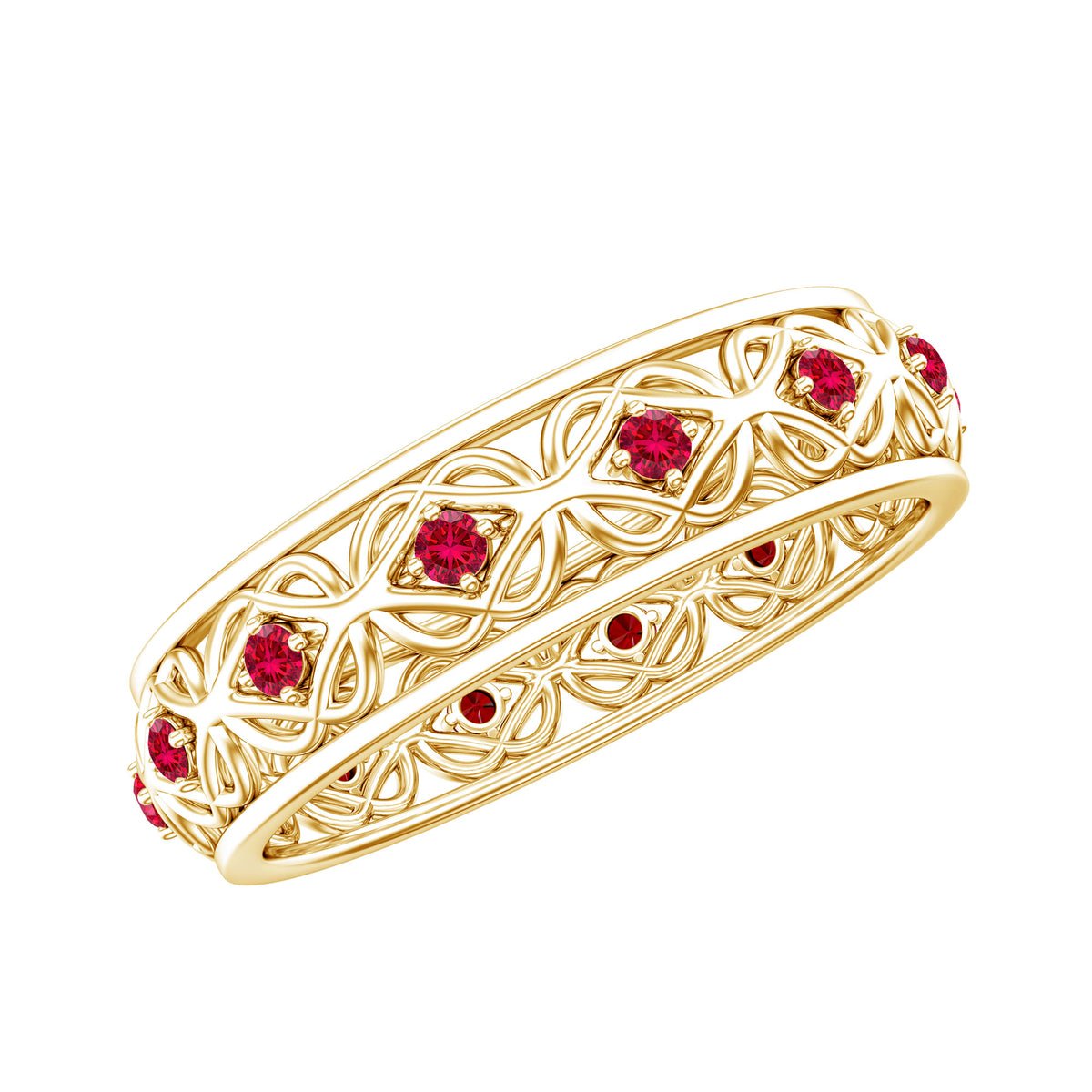 Vintage Style Lab Created Ruby Celtic Wedding Band with Certificate AAAA - Rosec Jewels