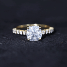 Rosec Jewels-Solitaire Moissanite Cushion Cut Engagement Ring with Side Stones