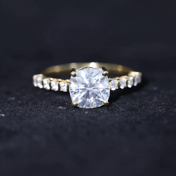 Rosec Jewels-Solitaire Moissanite Cushion Cut Engagement Ring with Side Stones