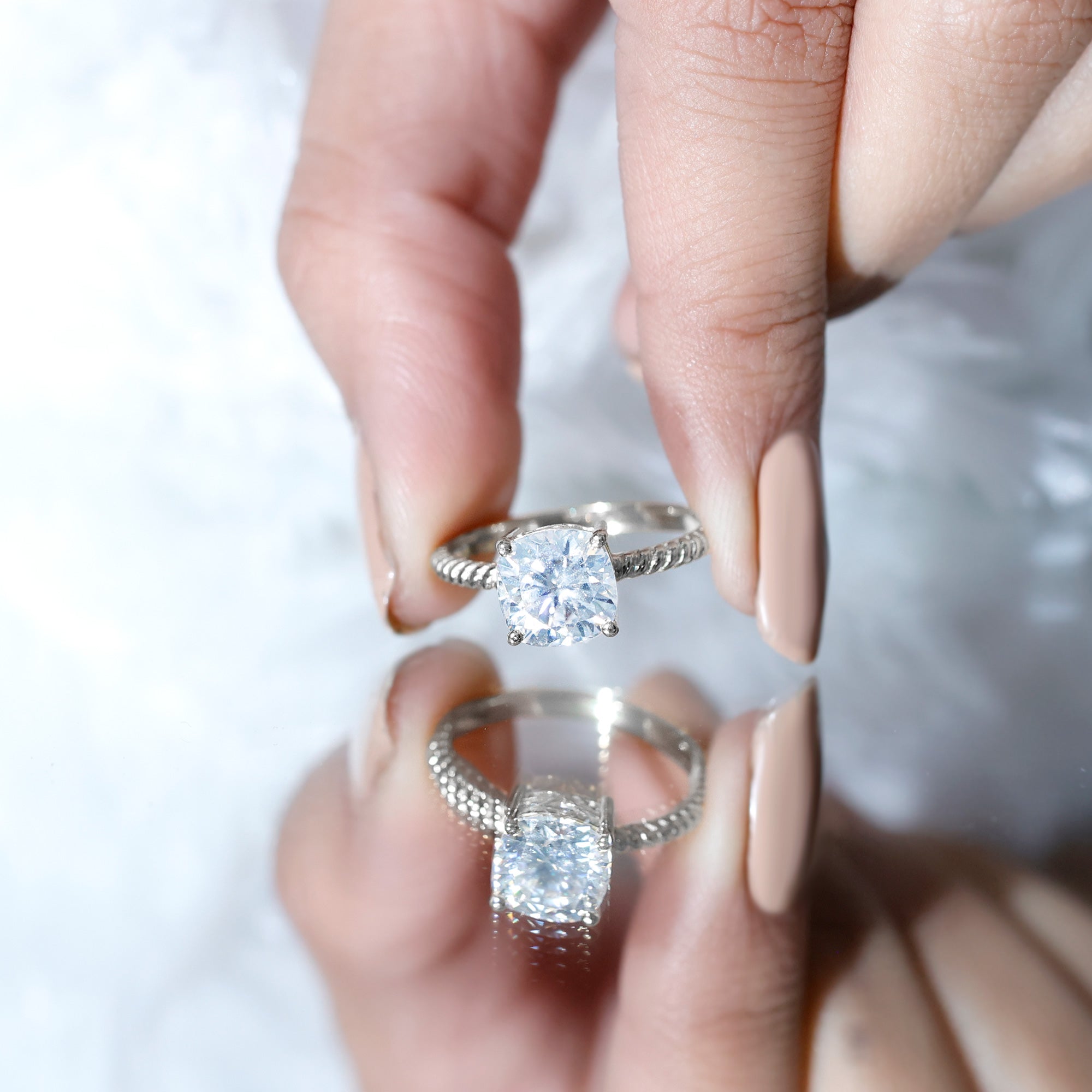 3 CT Certified Moissanite Cushion Cut Engagement Ring D-VS1 - Rosec Jewels