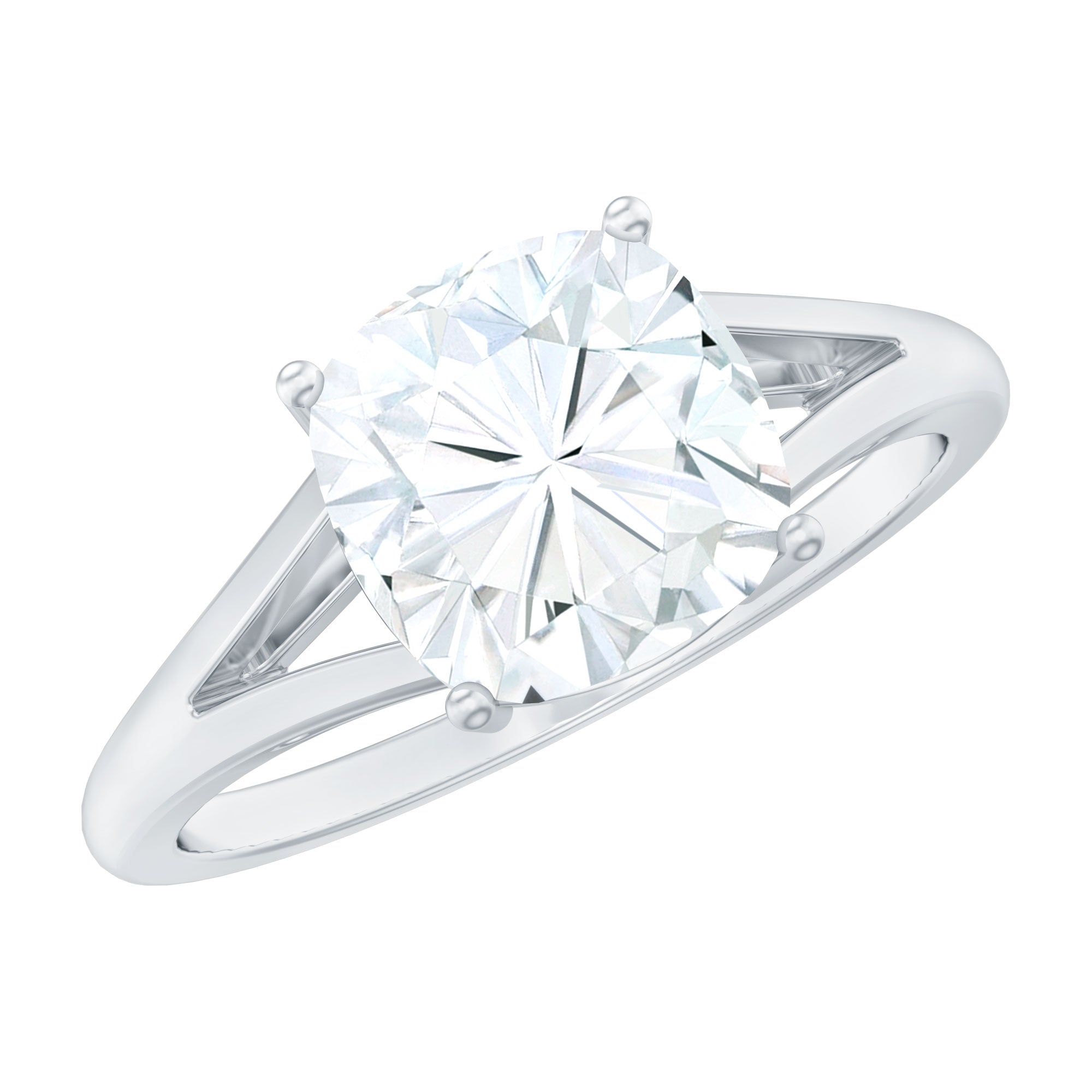 Rosec Jewels-Cushion Cut Moissanite Engagement Ring With Split Shank