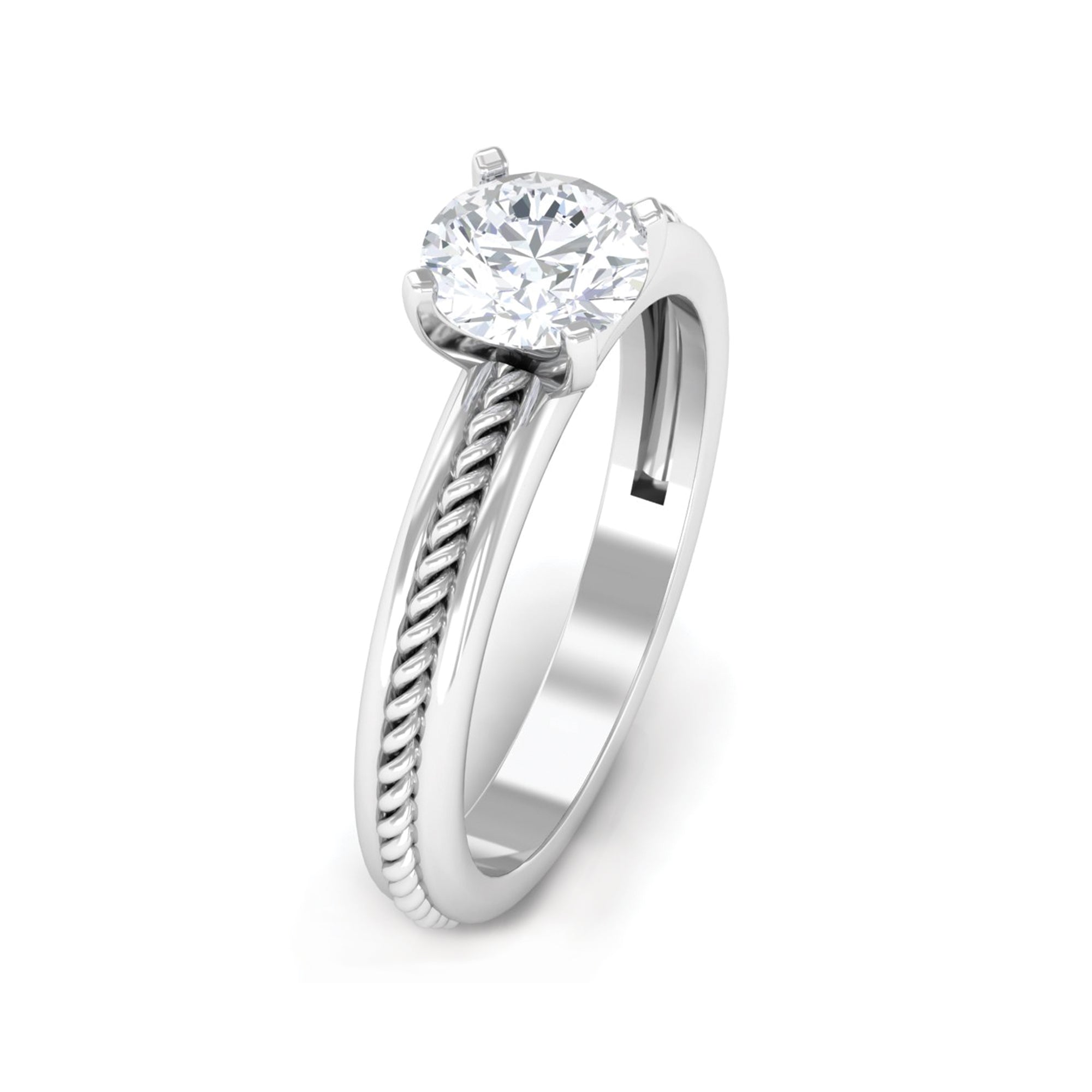 Cubic Zirconia Solitaire Twisted Rope Ring in Square Prong Setting AAAA - Rosec Jewels