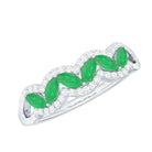 Rosec Jewels-Natural Marquise Emerald Half Eternity Anniversary Ring with Diamond