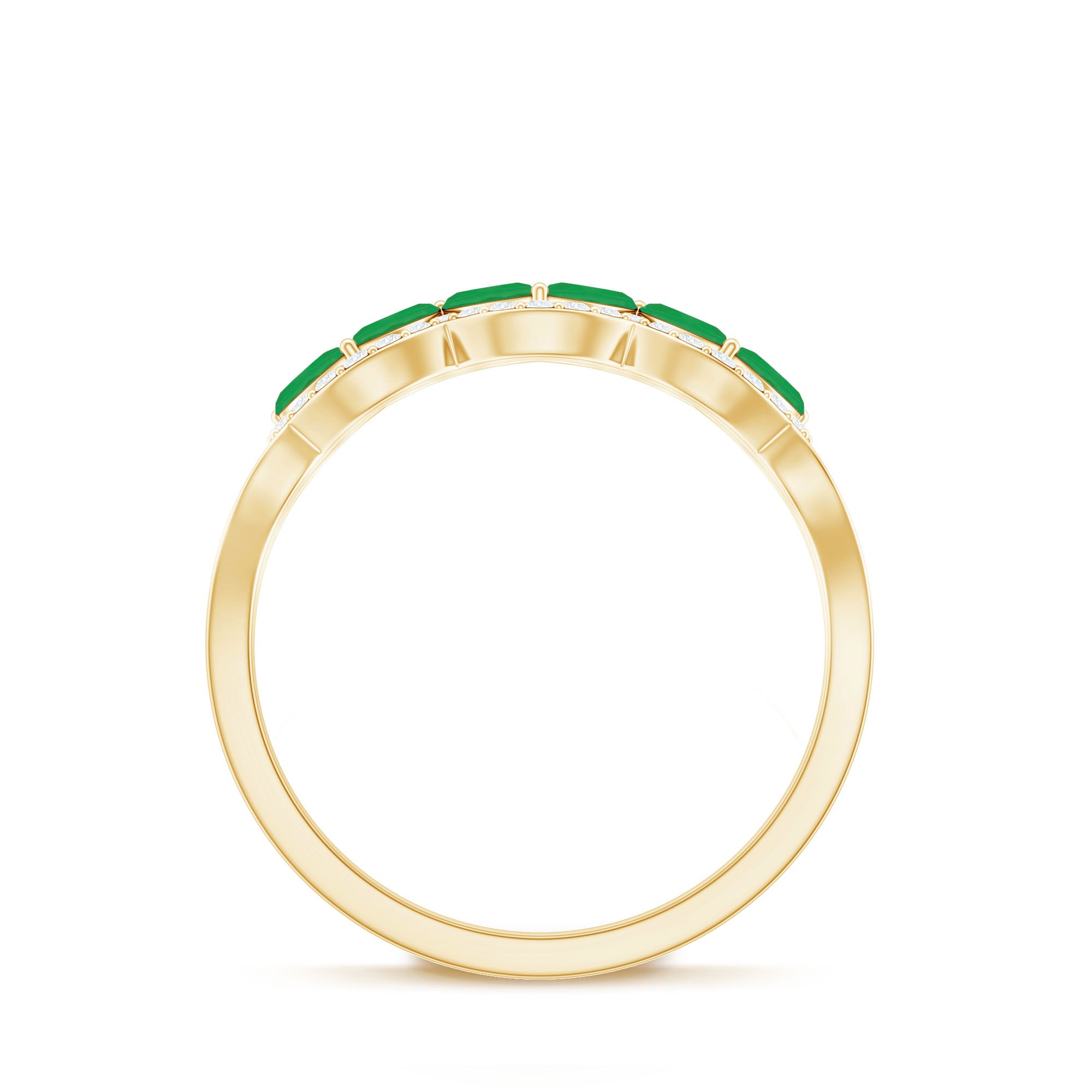 Rosec Jewels-Natural Marquise Emerald Half Eternity Anniversary Ring with Diamond