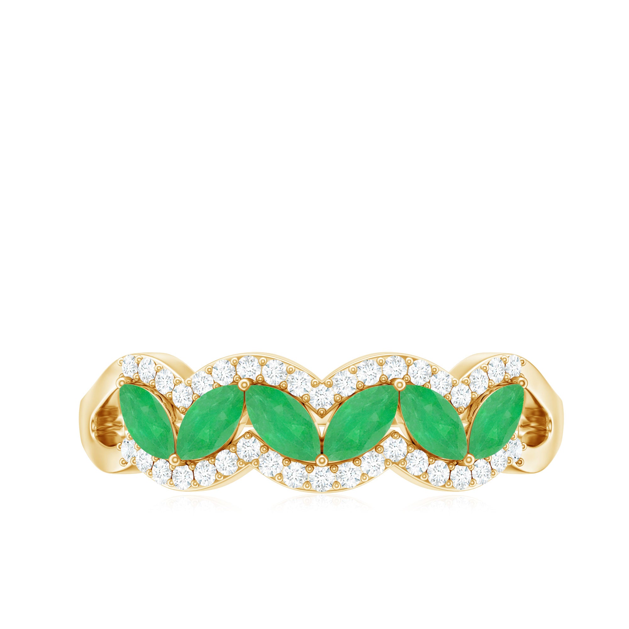 Rosec Jewels-Natural Marquise Emerald Half Eternity Anniversary Ring with Diamond