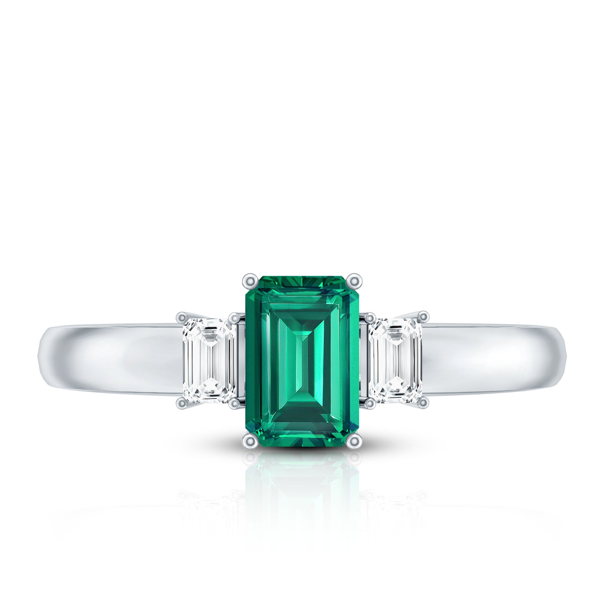 Rosec Jewels-Emerald Cut Emerald and Diamond 3 Stone Promise Ring for Her