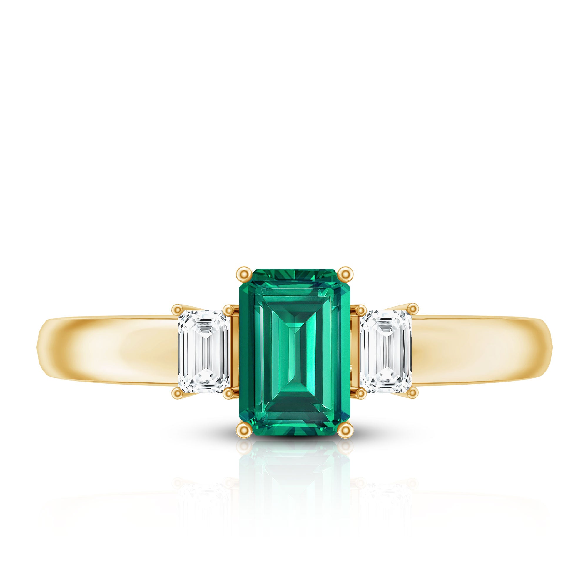 Rosec Jewels-Emerald Cut Emerald and Diamond 3 Stone Promise Ring for Her