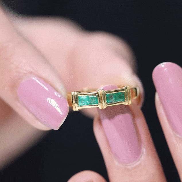 Princess Cut Real Emerald Band Ring in Channel Setting AAA - Rosec Jewels