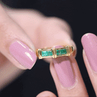 Princess Cut Real Emerald Band Ring in Channel Setting AAA - Rosec Jewels