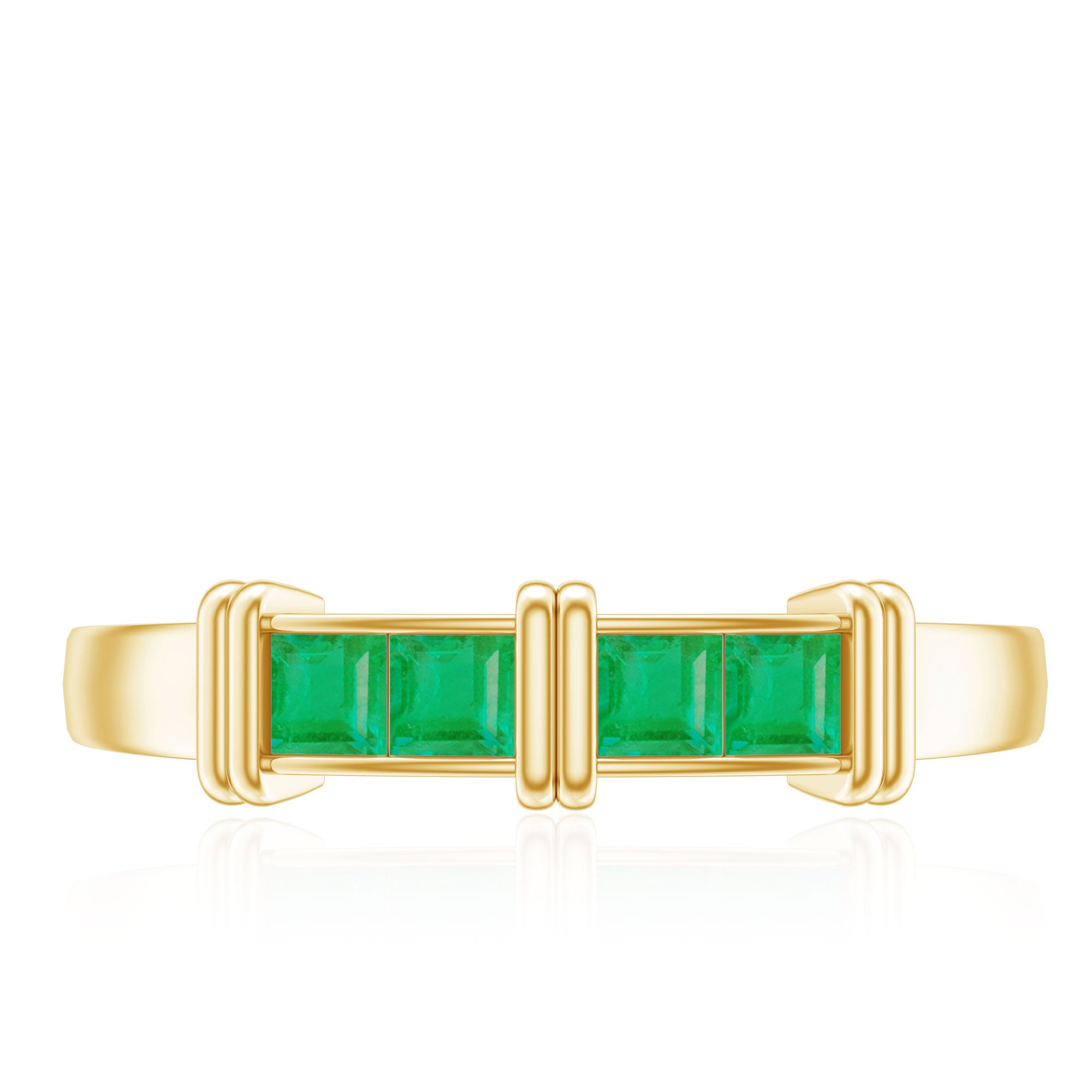 Princess Cut Real Emerald Band Ring in Channel Setting AAA - Rosec Jewels