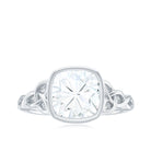 Cushion Cut Moissanite Solitaire Celtic Knot Ring in Bezel Setting D-VS1 - Rosec Jewels