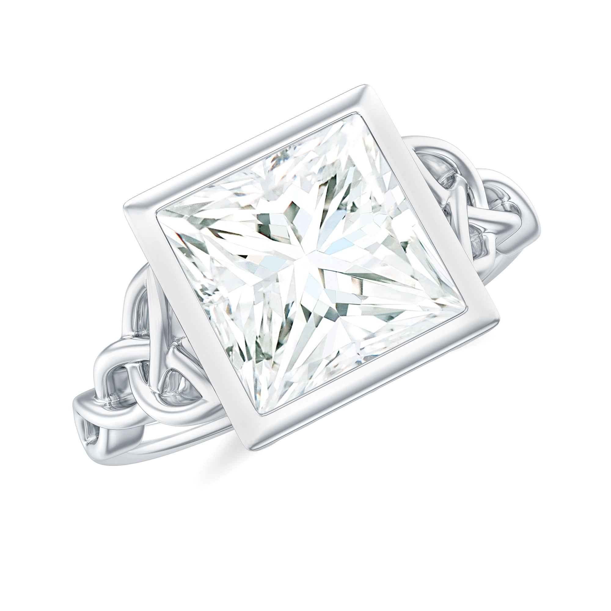 Princess Cut Moissanite Celtic Engagement Ring in Bezel Setting