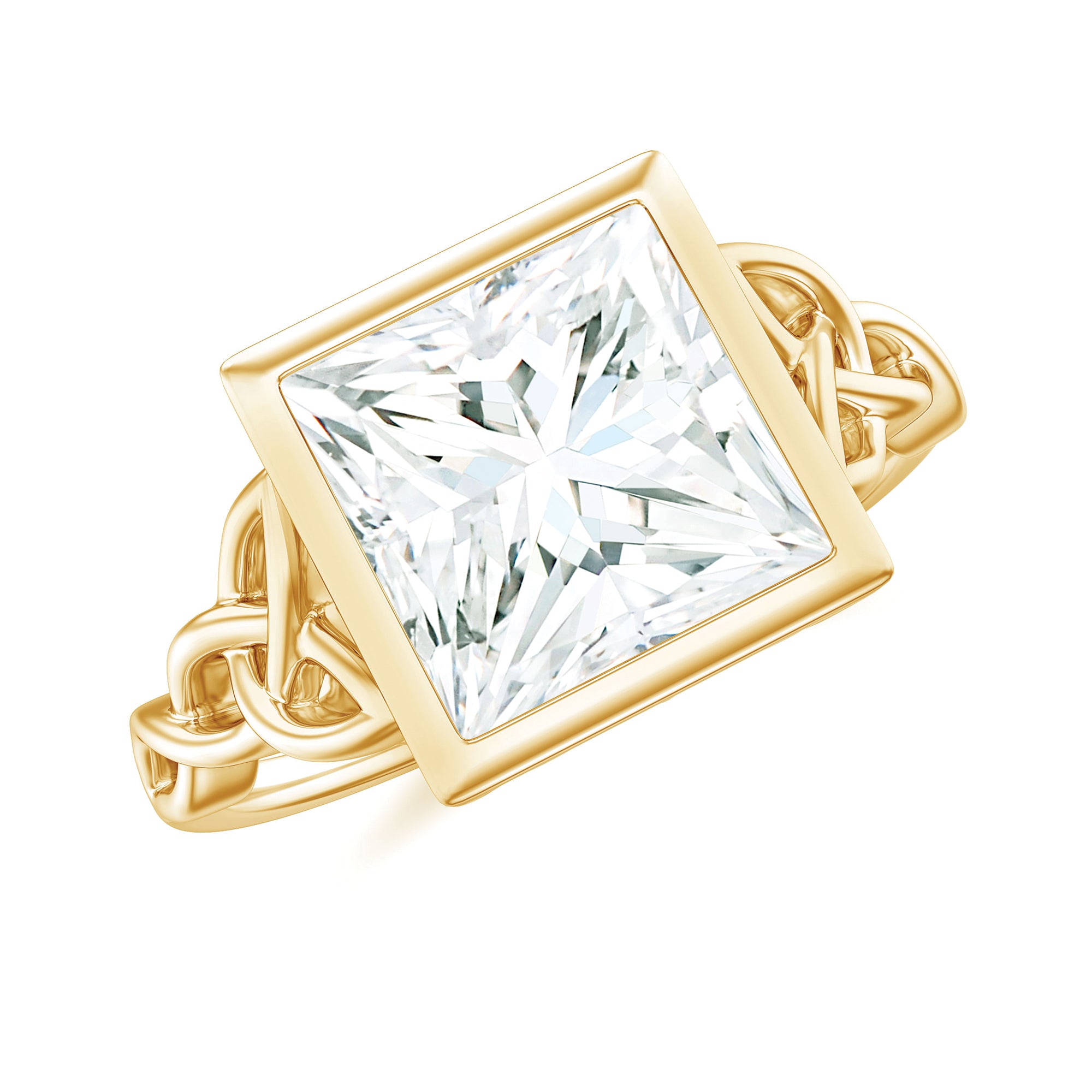 Princess Cut Moissanite Celtic Engagement Ring in Bezel Setting D-VS1 - Rosec Jewels