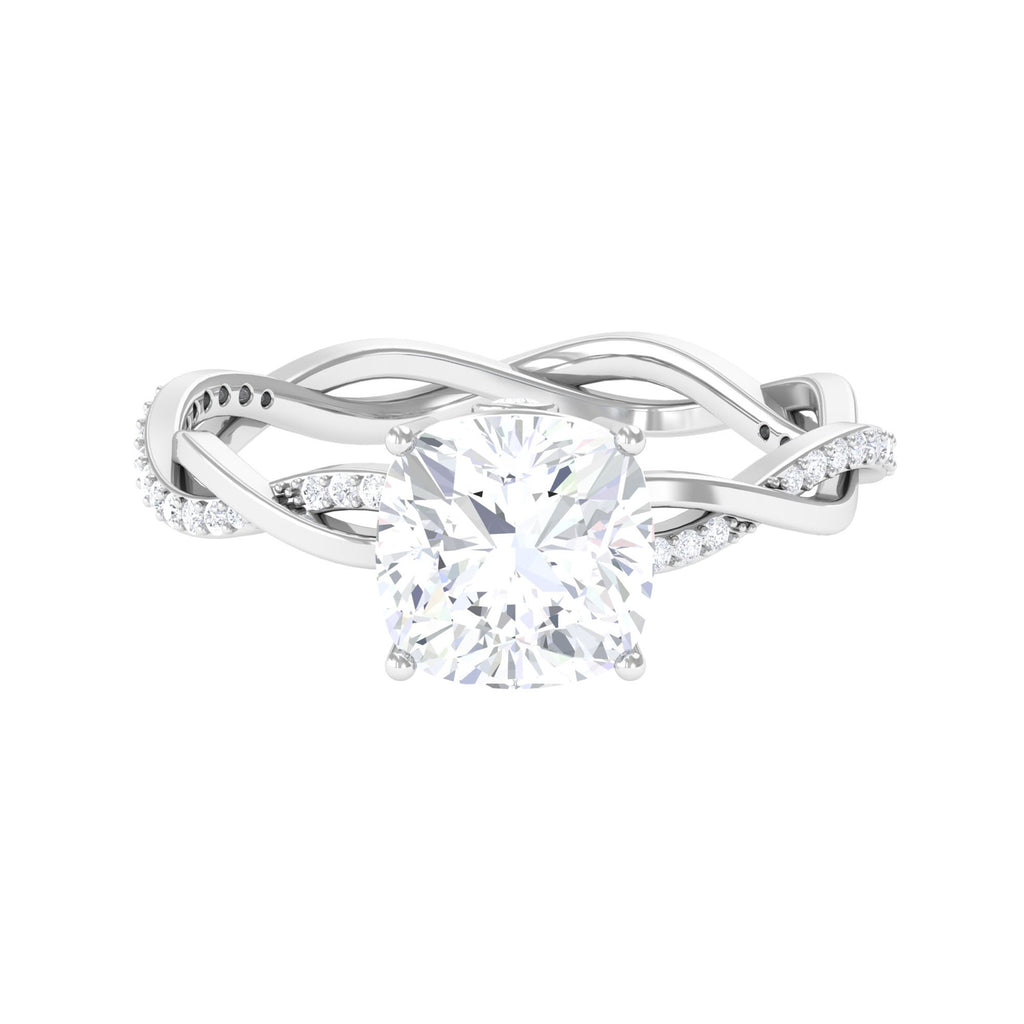 2.25 CT Cushion Cut Solitaire Moissanite Braided Ring in Prong Setting and Hidden Style