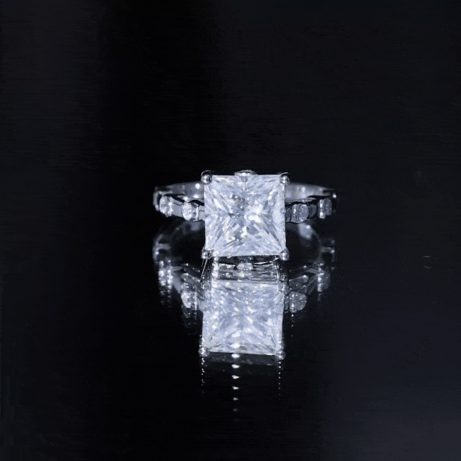 Princess Cut Moissanite Solitaire Engagement Ring with Spaced Accent D-VS1 - Rosec Jewels