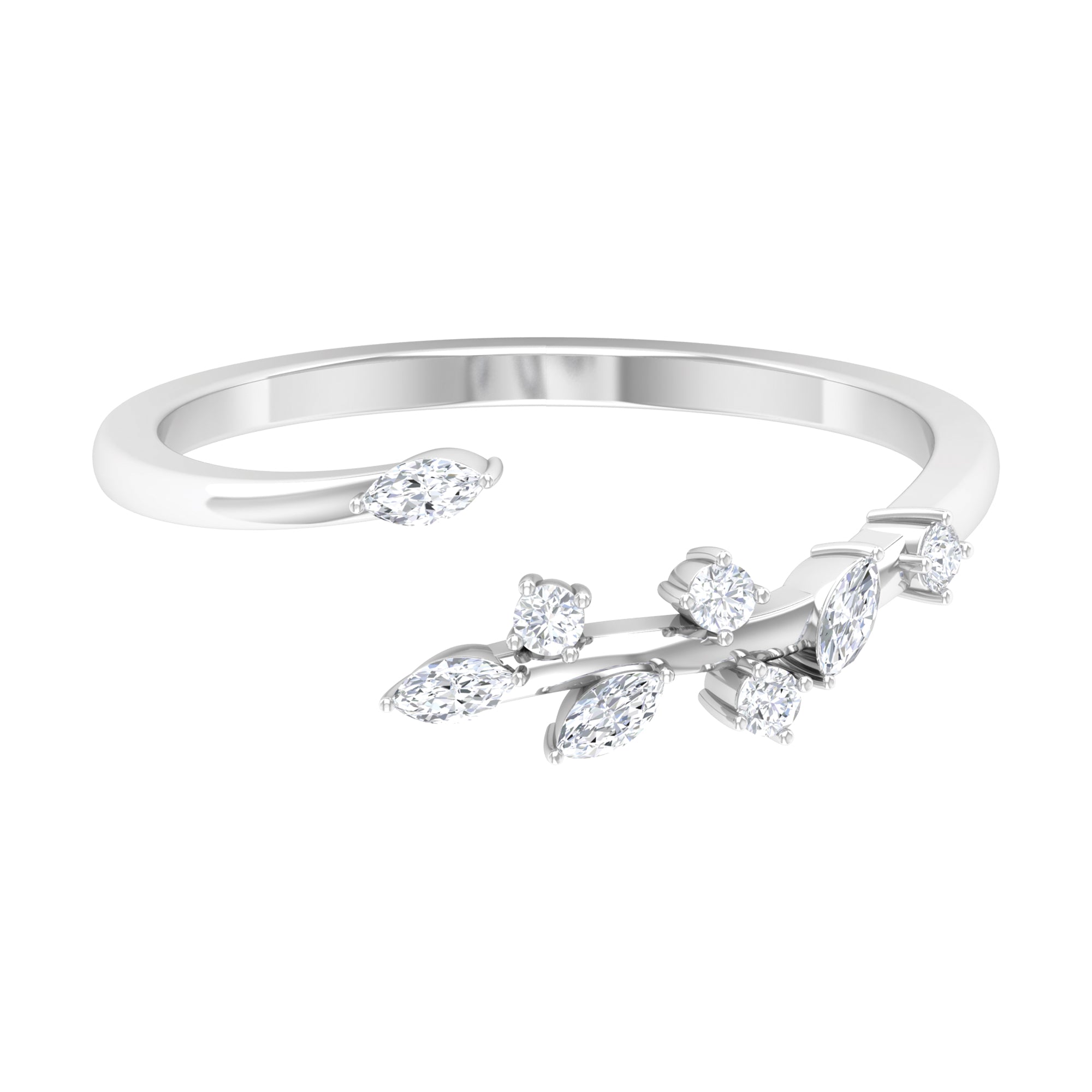 Marquise and Round Shape Natural Diamond Leaf Wrap Ring Diamond - ( HI-SI ) - Color and Clarity - Rosec Jewels