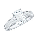 Emerald Cut Moissanite Side Stone Engagement Ring D-VS1 - Rosec Jewels