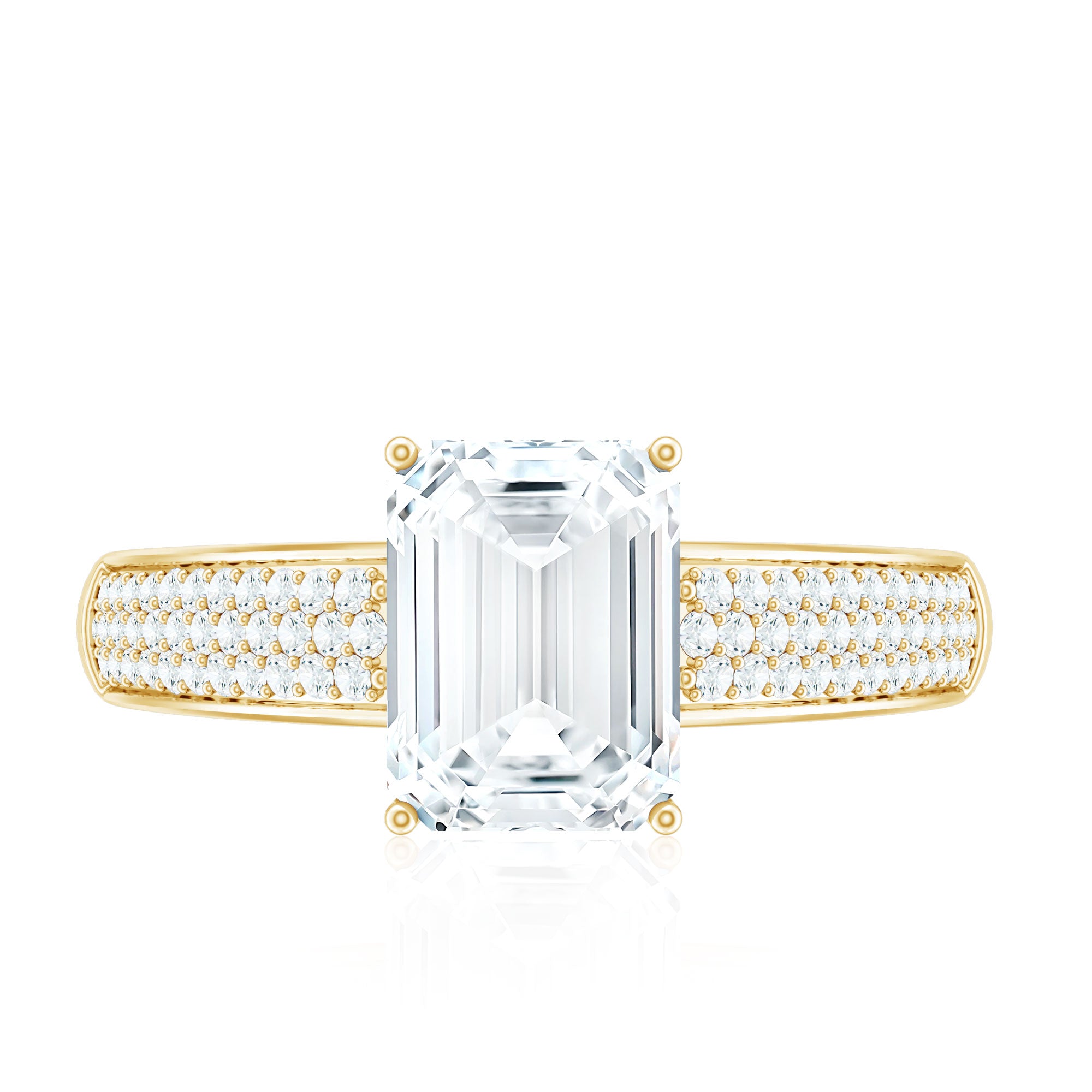 Emerald Cut Moissanite Side Stone Engagement Ring D-VS1 - Rosec Jewels