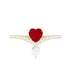 Natural 0.6 Carat Ruby Heart Promise Ring with Diamond Chevron Shank AAA - Rosec Jewels