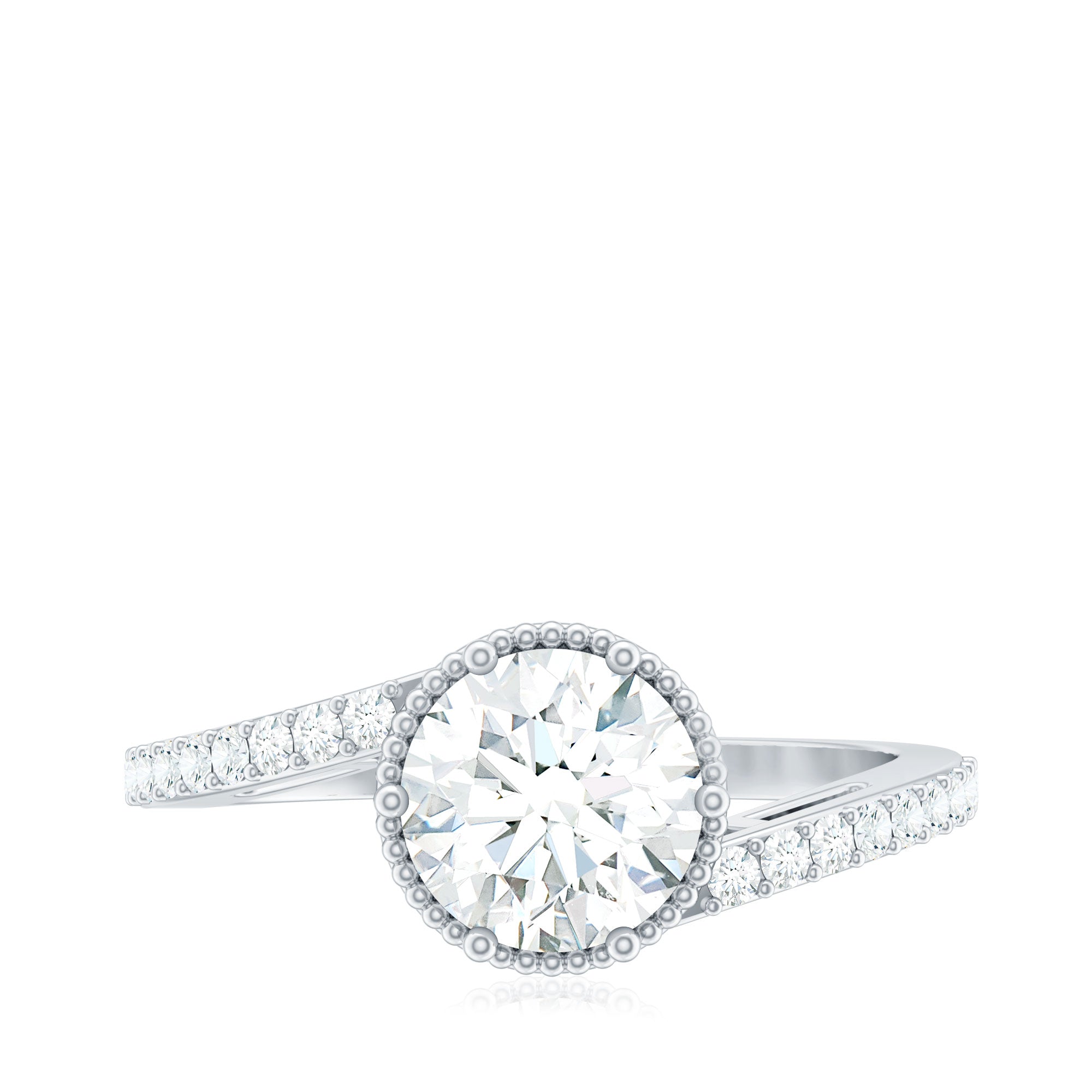 Round Cut Solitaire Zircon Bypass Engagement Ring AAAA - Rosec Jewels