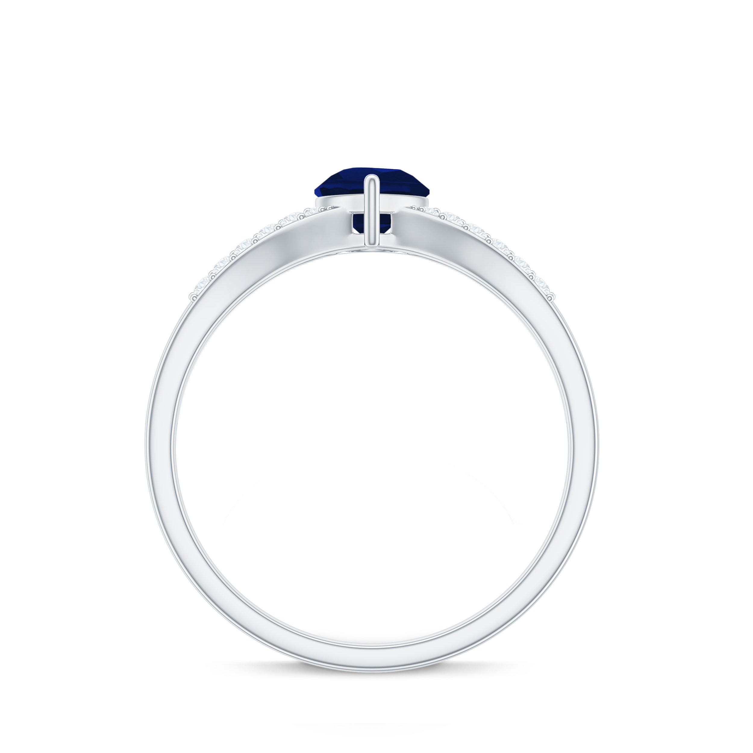 Rosec Jewels-Pear Cut Solitaire Blue Sapphire Split Shank Ring with Diamond