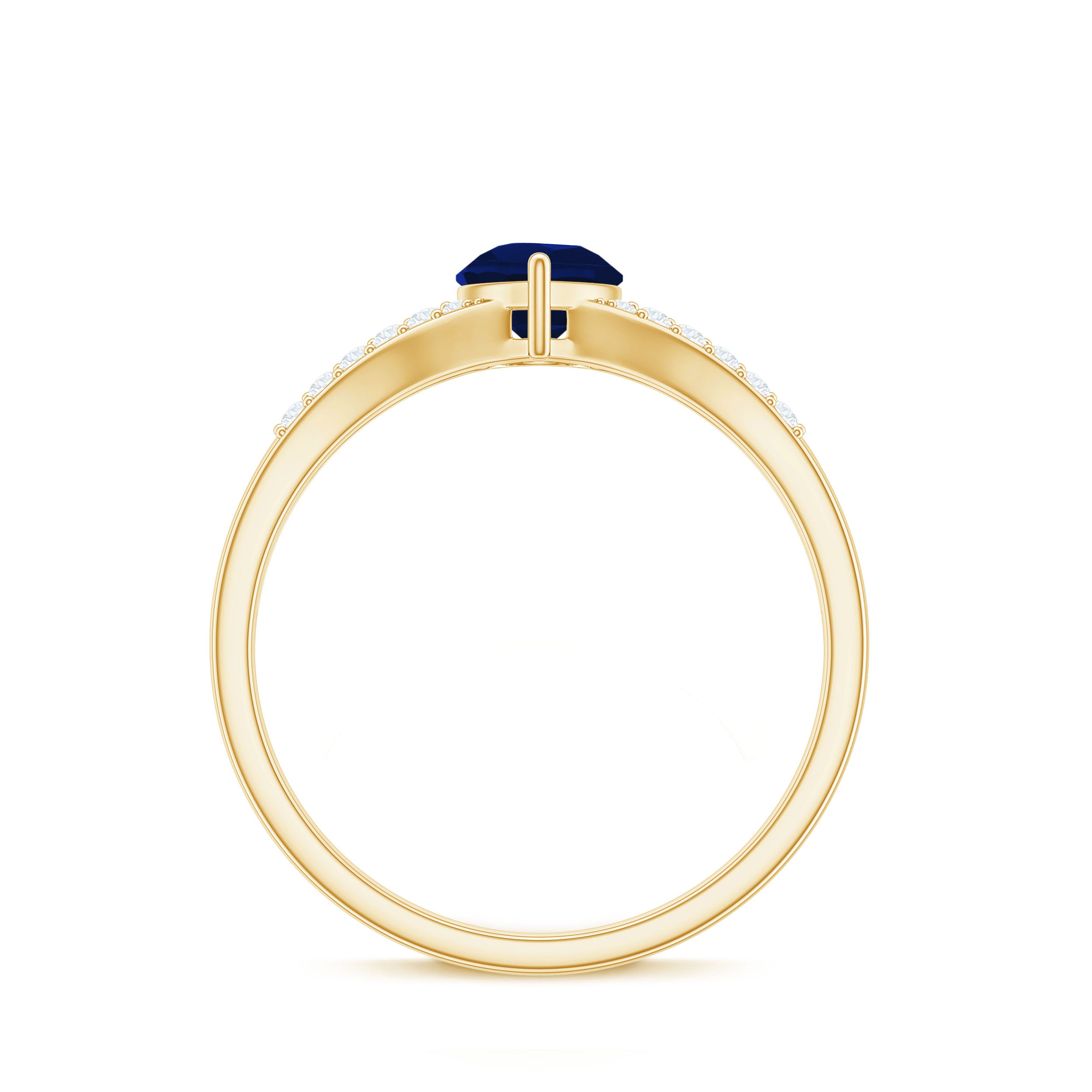 Rosec Jewels-Pear Cut Solitaire Blue Sapphire Split Shank Ring with Diamond