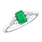 Rosec Jewels-Emerald Cut Emerald Engagement Ring with Diamond Trio